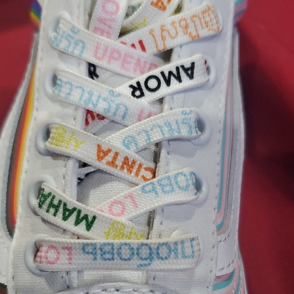 Vans White Pride Sneakers with Rainbow Stripes And Pastel Rainbow Stripes - Picture 6 of 14